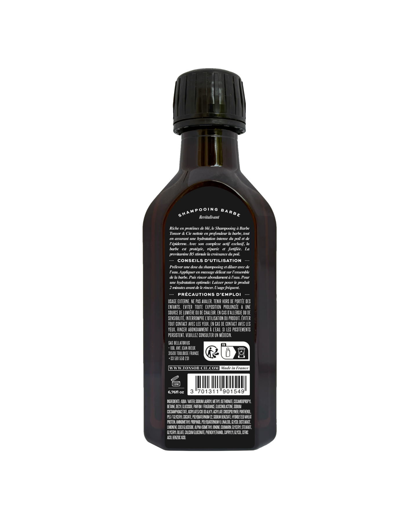 Tonsor & Cie – Beard Shampoo 200 ml – Cleanses, Hydrates & Stimulates Growth – Wheat Protein & Pro-Vitamin B5 – Fresh & Elegant Notes – Formulated and Made in France