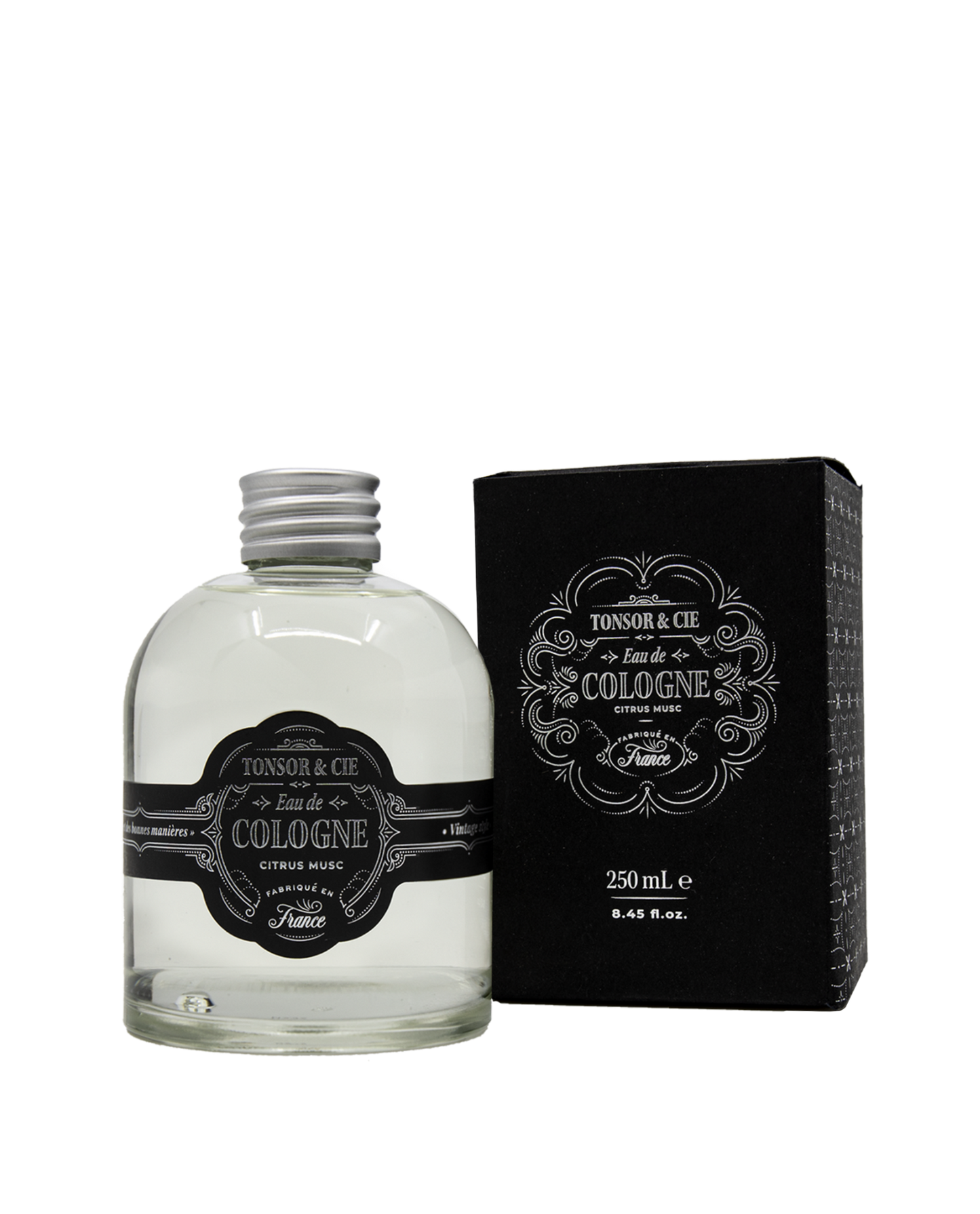 Tonsor & Cie - Eau de Cologne 250 ml - Parfum Citrus Musc - Rafraîchit et Parfume Toute la Journée - Style Vintage Élégant - Produit Naturel - Formulée et Fabriquée en France