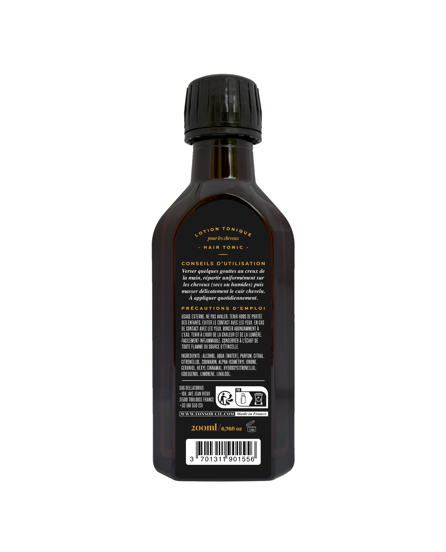 Tonsor & Cie - Hair Tonic Citrus 200 ml - Lotion Tonique Cheveux Rafraîchissante & Tonifiante - Parfume le Cuir Chevelu Sans Effet Gras - Soin Quotidien Naturel - Formulée et Fabriquée en France