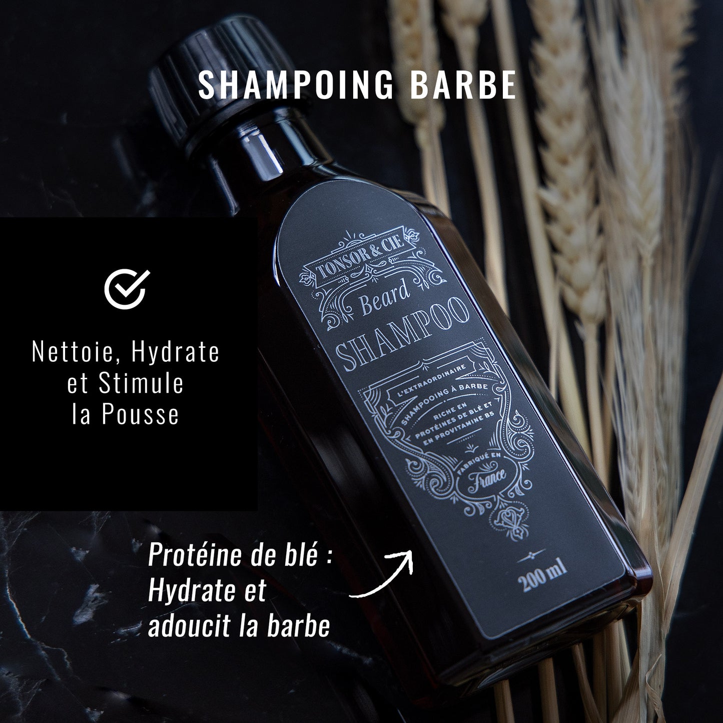 Tonsor & Cie – Beard Shampoo 200 ml – Cleanses, Hydrates & Stimulates Growth – Wheat Protein & Pro-Vitamin B5 – Fresh & Elegant Notes – Formulated and Made in France