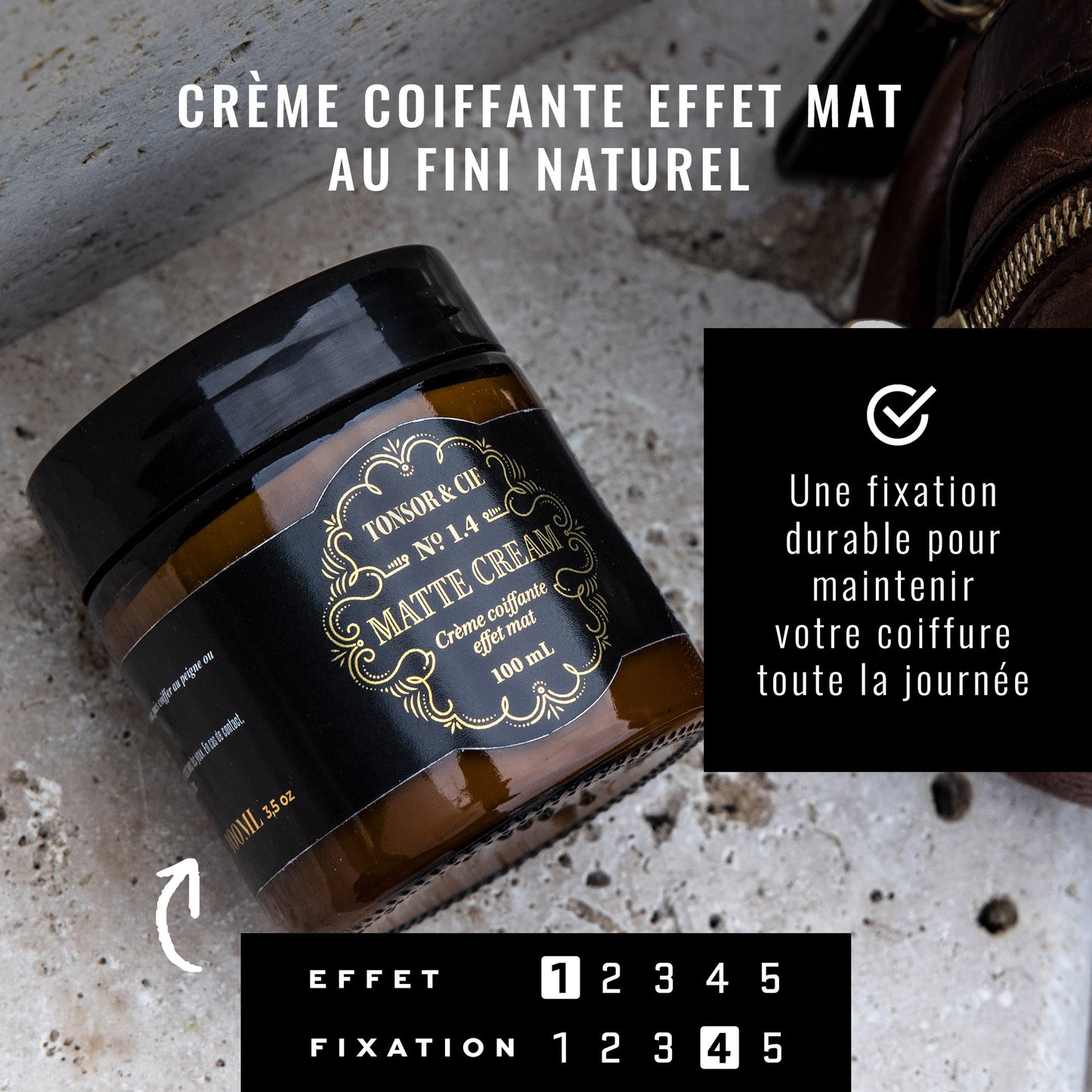 Tonsor & Cie – Matte Cream 100 ml – Strong Hold Matte Styling Cream – Beeswax & Mineral Oils – Non-Greasy Texture – Natural – Formulated and Made in France