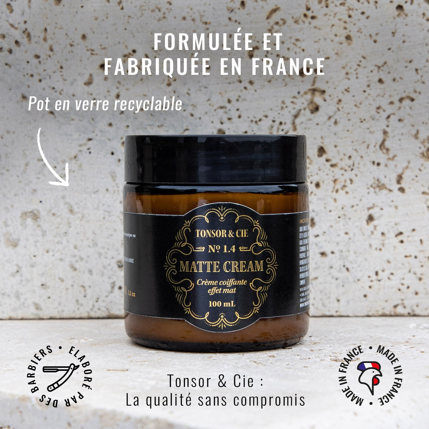 Tonsor & Cie – Matte Cream 100 ml – Strong Hold Matte Styling Cream – Beeswax & Mineral Oils – Non-Greasy Texture – Natural – Formulated and Made in France